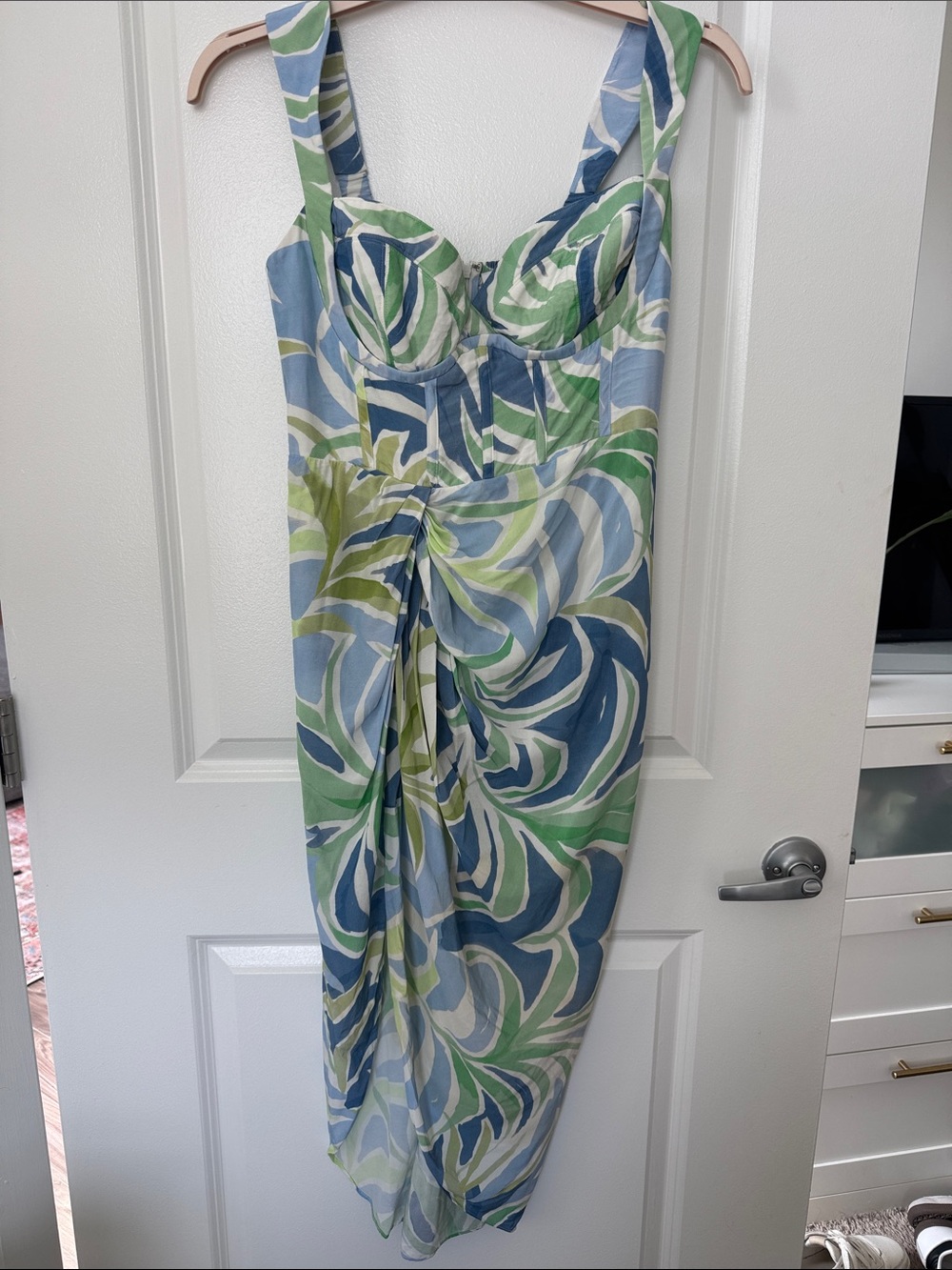 Yumi Kim Green & Blue Swirl Midi Dress with Sweetheart Top